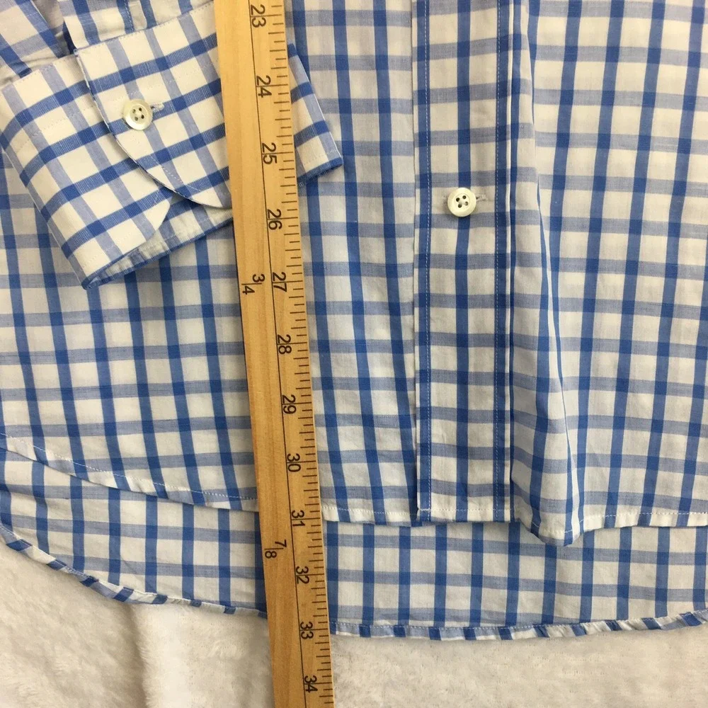 Ledbury Shirt Mens 17.5 Blue/White Checks Slim Fit Cotton/Linen Blend